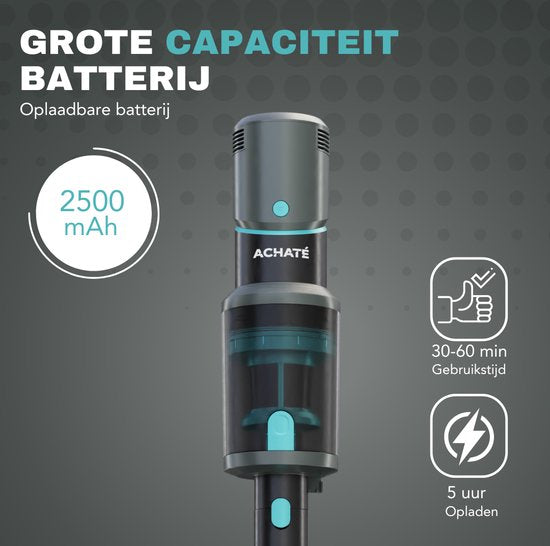 Achaté Draadloze stofzuiger – 4 Opzetstukken – 300W – 25,9V – 2,5 kg – Zwart