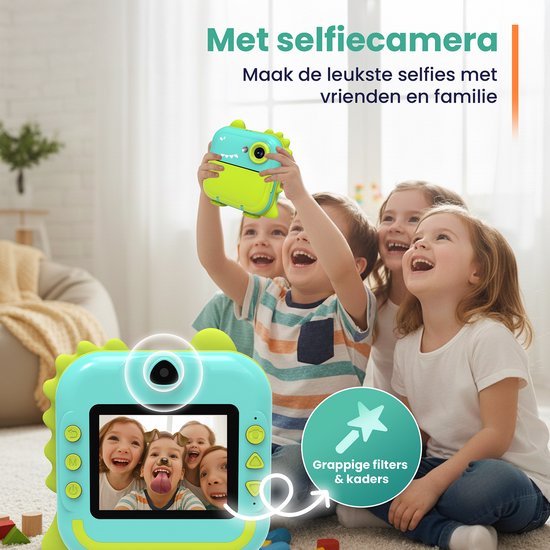 ODESSEY Kindercamera met Printer - Full HD - Selfiecamera - 32GB SD Kaart - Foto - Video - Spelletjes - Digitale Camera Kinderen - Fototoestel voor kinderen - Dino