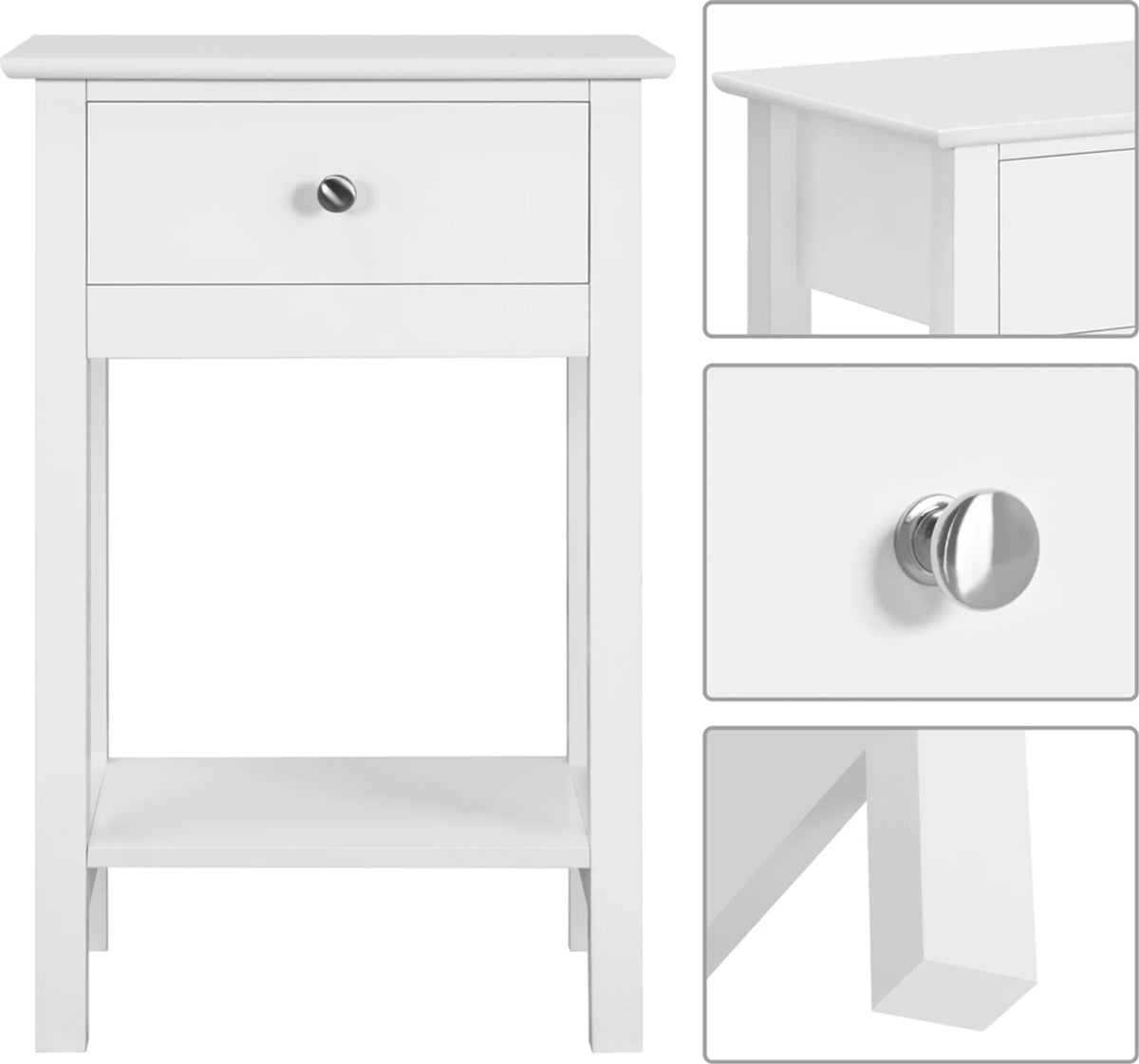 Yaheetech Sfeervol Nachtkastje met Schuiflade en Legplank 40x30x61 cm – Tijdloos Wit – MDF