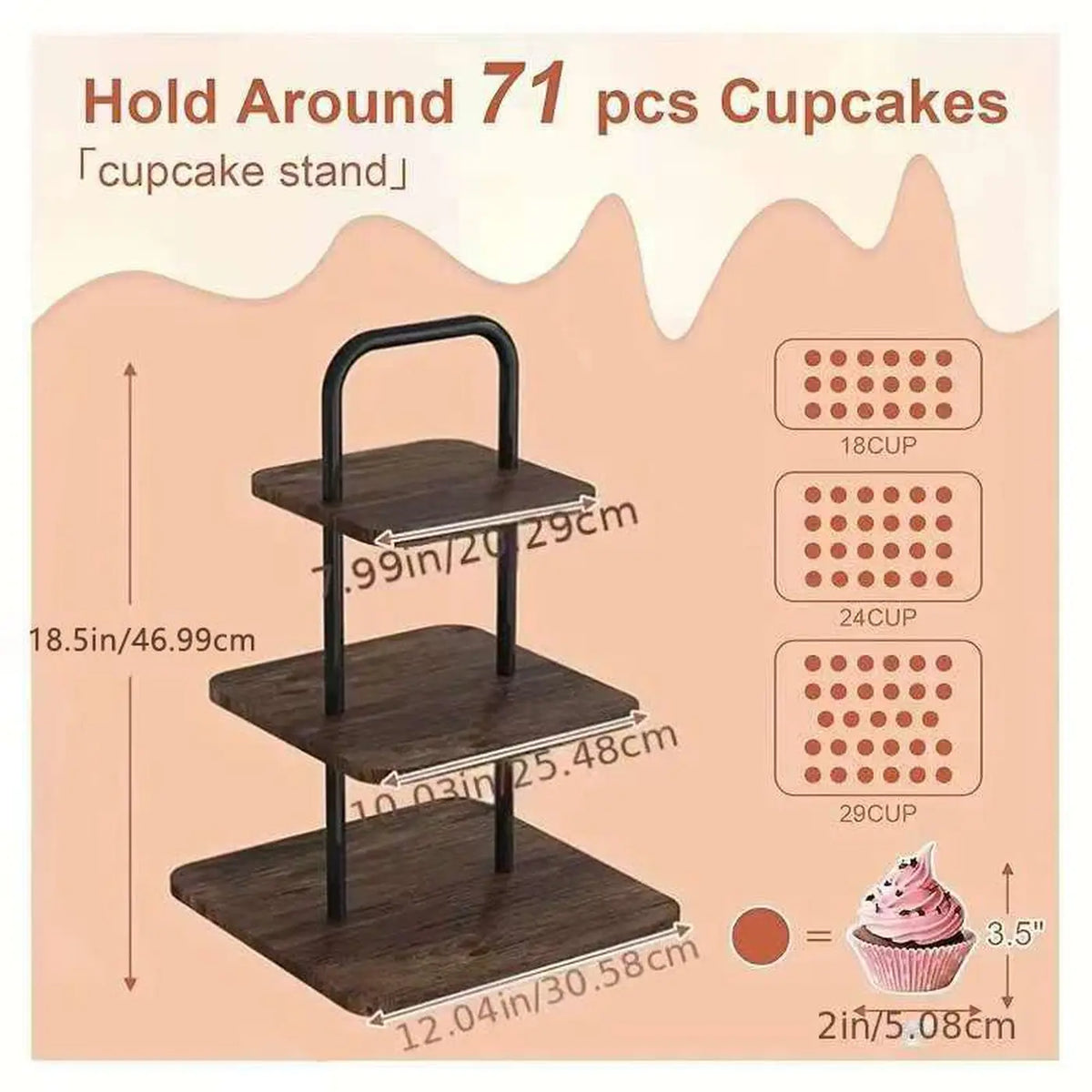 SRD Vierkante Cakestandaard – Imitatie Antiek Hout – Bruin – Hout