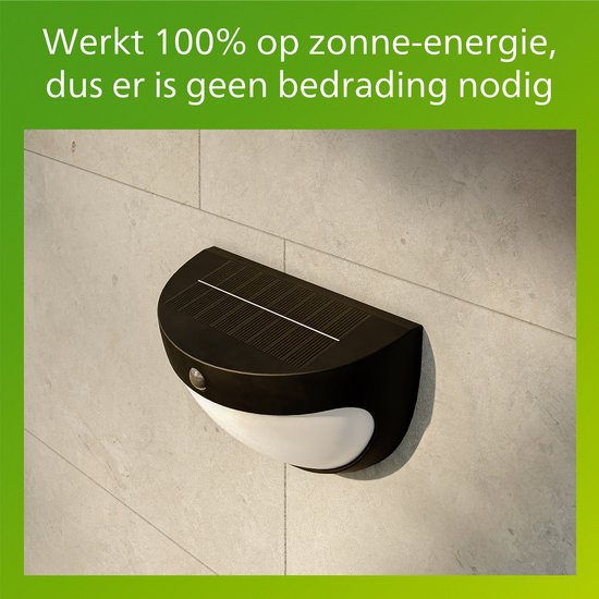 Philips Swyn Solar wandlamp - Zonne-energie - Warmwit licht: 2700K - Zwart - Twee lichtstanden - Schemersensor - Bewegingssensor - IP44: weerbestendig - Solar buitenverlichting