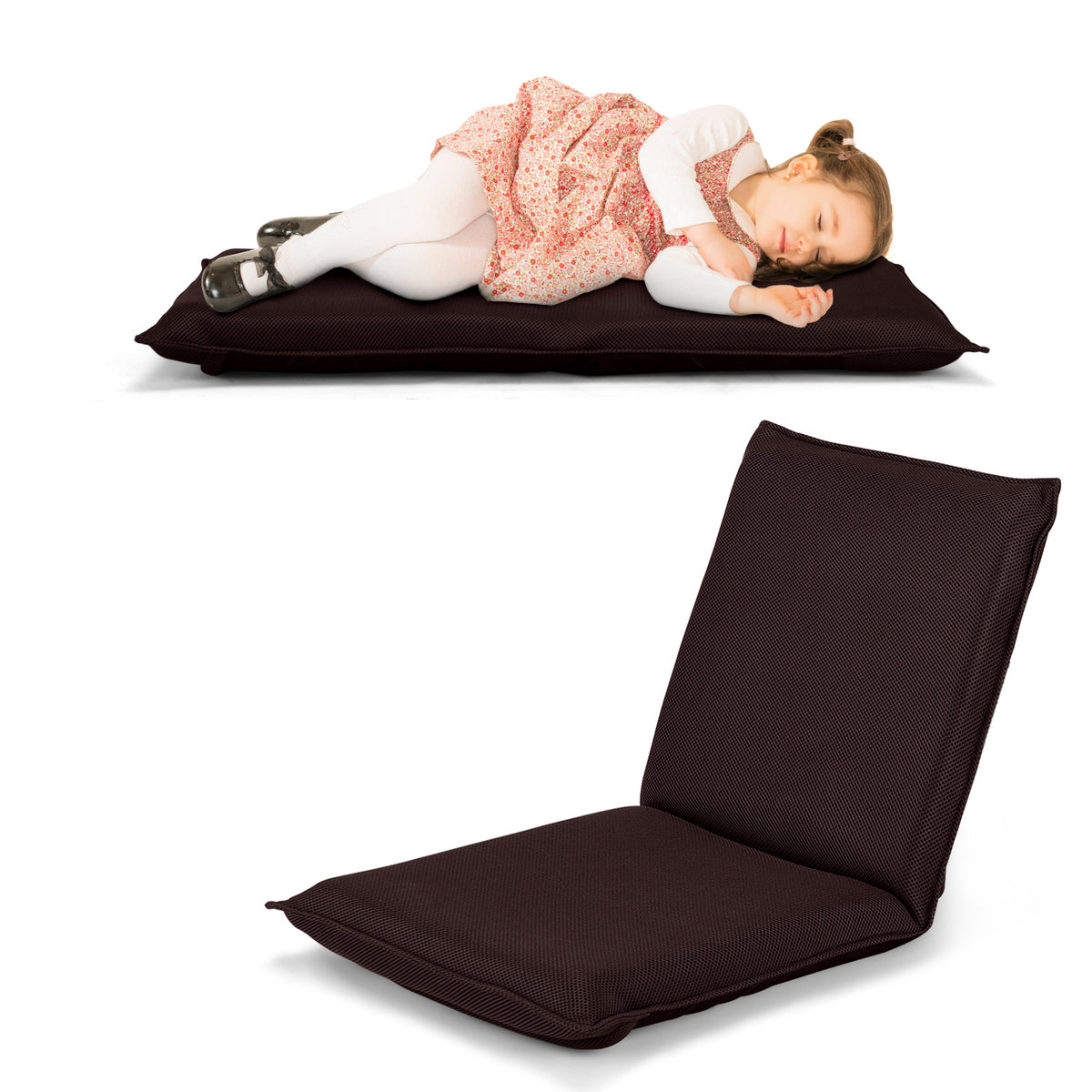 Coast vloer Bankvloer fauteuil met 6-stappen verstelbare rugleuning meditatiestoel - bruin