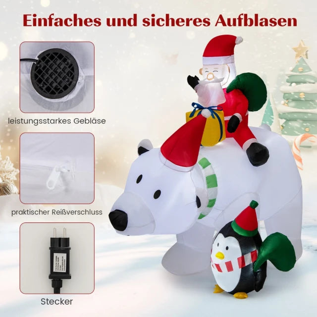 Costway Opblaasbare Kerstdecoratie – Incl. LED & Accessoires – 230 x 70 x 210 cm – Veelkleurig
