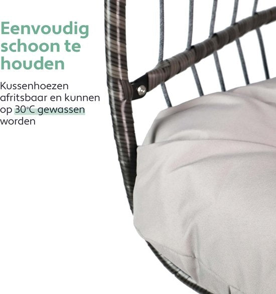 Vita5 Egg Hangstoel – Met Standaard – Binnen en Buiten – Cocoon Stoel - Opvouwbaar - Tot 150kg – Incl. Kussen – Lichtgrijs