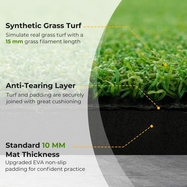 Coast Golf Tee Mat – Inclusief 2 Rubberen Tees & 2 Uitlijnstangen – 6 Tee Posities – 152 x 117 cm – Groen