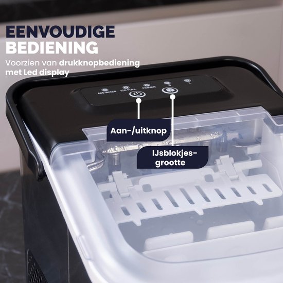 BREND BR-2213 IJsblokjesmachine met Schep en Lekbak - Grote L of Kleine S Ijsklontjes - Draagbare IJsblokjesmaker – 10 kg in 24 uur - Zilver
