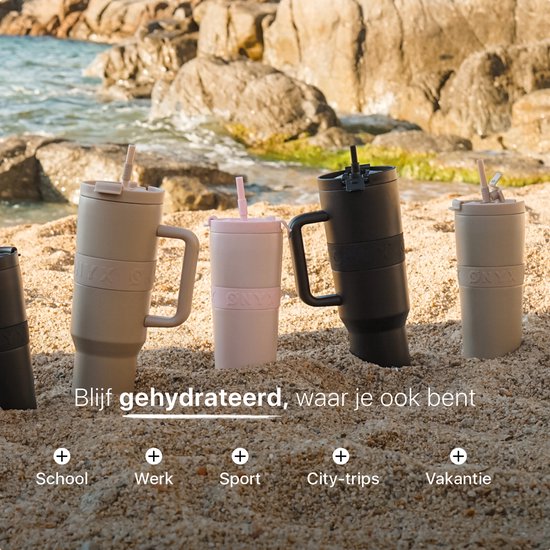 ONYX Drinkfles met Rietje 1.2 Liter - Waterfles voor Kinderen & Volwassenen - Thermosbeker RVS Travel Mug - Motiverende Drinkbus - Drinkbeker voor School - Pastel Purple