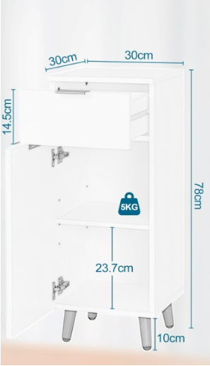 Woltu Wastafelmeubel Badkamerkast – Met 2 Paneeldeuren En Verstelbare Plank En Gouden Details – Voor Onder Wastafel – Wit En Goud Samengesteld Hout – 60 x 60 x 30 cm