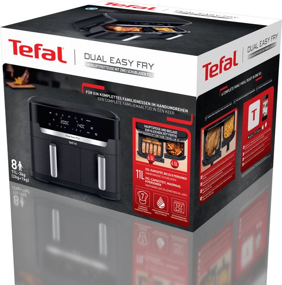 Tefal Easy Fry Dual XXL EY9428 - Dubbele Airfryer XXL - 11L - Lades 6.5L & 4.5L - 7 Programma's - Voor 8-10 Personen