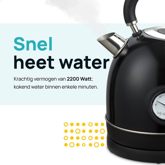 MOA Waterkoker Retro - 1,8 Liter - Elektrische Waterkoker - BPA-vrij - Anti Calcium Filter - RVS - 2200W- Zwart