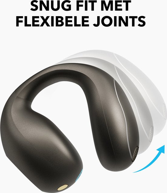soundcore by Anker C40i Draadloze Open-Ear Oordopjes Zwart - Earbuds - clip-on, flexibel joint design, knopbediening, lichtgewicht comfort, stabiele pasvorm met bevestigbare grips, uitgebreide drivers voor een helder geluid.