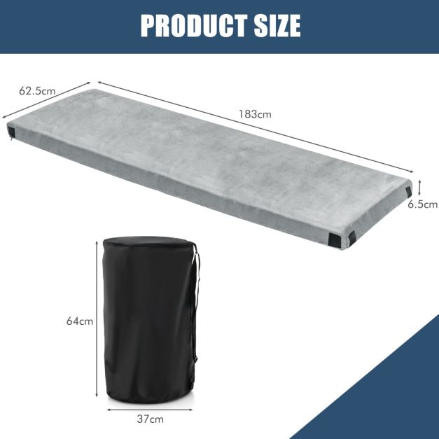 Coast Campingmat - Traagschuim - Oprolbaar - 183 x 63 x 7 cm - Grijs