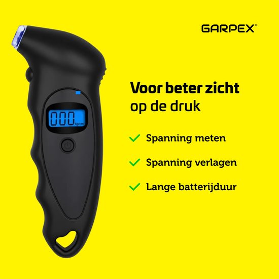 Garpex® Bandenspanningsmeter - Bandendrukmeter - Ingebouwde Zaklamp - Digitaal - Drukmeter
