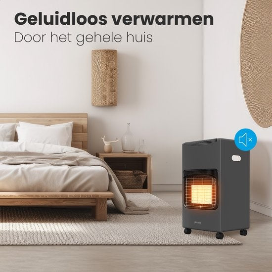 Auronic Mobiele Gaskachel - met Wieltjes - tot 60 m² - 4100W Heater - Inclusief Gasdrukregelaar en Gasslang - Grijs