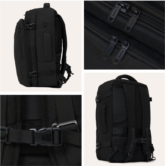 TRVLMORE Reistas - 25L Rugzak - Handbagage - Spatwaterdicht - Rugtas - Weekendtas - Dames en Heren - Zwart