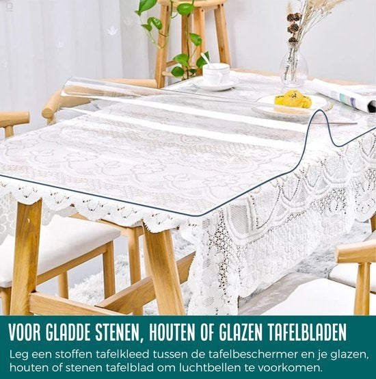 HOMEWELL Tafelbeschermer Transparant Glashelder 100x200cm - Doorzichtig Tafelzeil - Tafelkleed - Anti Slip en Hittebestendig - 2,2 mm