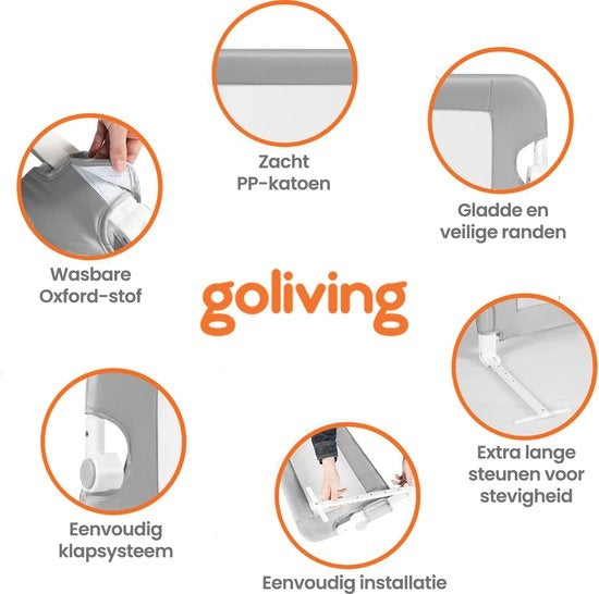 Goliving bedhekje – Bedhek – Bedrail – Inklapbaar bedrekje – 120 x 45 cm – Grijs