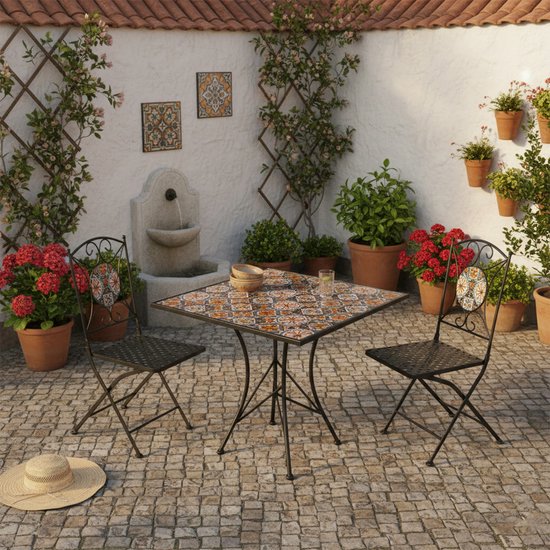 AXI Camilla Bistro Tafel - Casa del Sol – Metalen tuintafel – Vierkant – 60 x 60 x 75 cm - Mozaïeklook – Ingelegd met keramische tegels – Voor tuin, terras en balkon