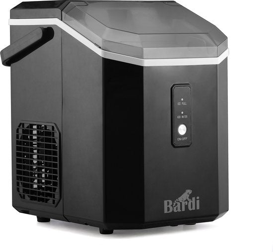 Bardi 1.1L - Nugget Ice Machine Square - Crushed Ice Maker met IJslepel - 15kg/24 uur - IJsblokjesmaker - Met Luxe Thermosbeker - Zwart