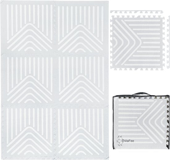 NilaFee™ - Speelmat - Foam - Baby - Speelkleed - Kruipmat - 180 x 120 x 1.5 cm - Puzzelmat - Opbergtas - Geometrie Grijs
