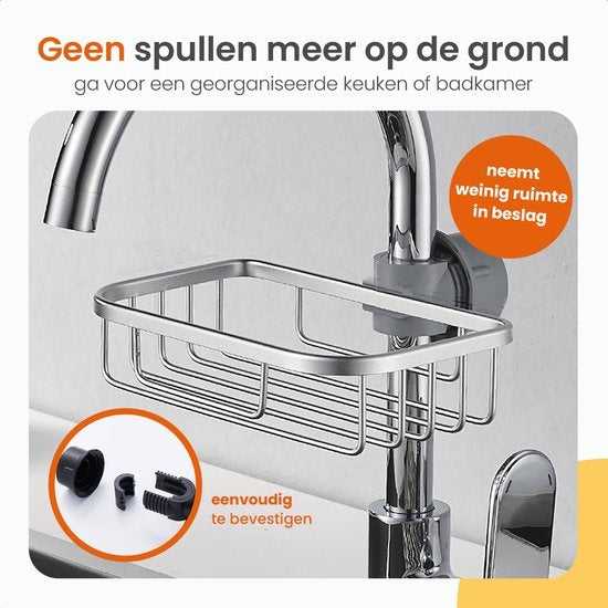 Goliving Doucherek hangend - Doucherekje - Zonder Boren - Keukenrek - Gootsteen Organizer - Badkamer Accessoires - 19,5 cm - Set van 2 - Zilver