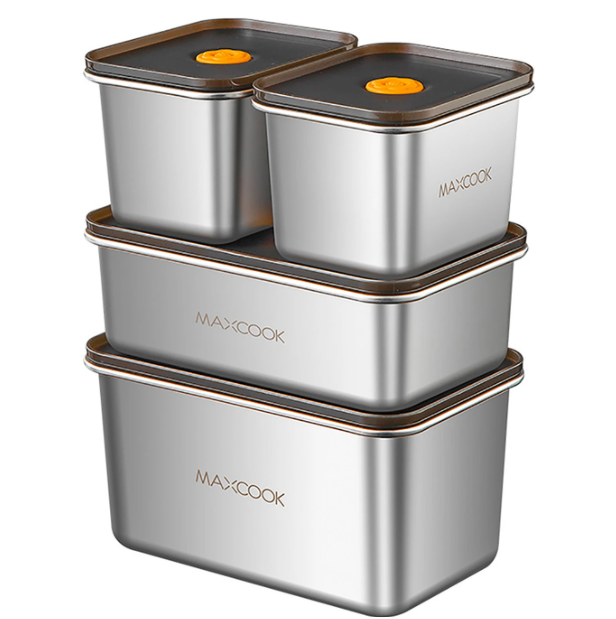 Maxcook RVS Voedselcontainers Set van 4 - Zilver - 304 Roestvrij Staal