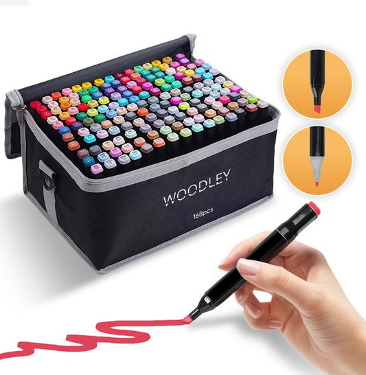 Woodley Dubbelzijdige Stiften - 168 kleuren - Voor volwassen en kinderen - Markeerstiften - Dubbelzijdige stiften - Twinmarkers - Alcohol markers