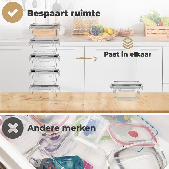 Stosh Vershoudbakjes - Meal Prep Bakjes - Diepvriesbakjes - 5 Stuks - 1L - Plastic - BPA vrij