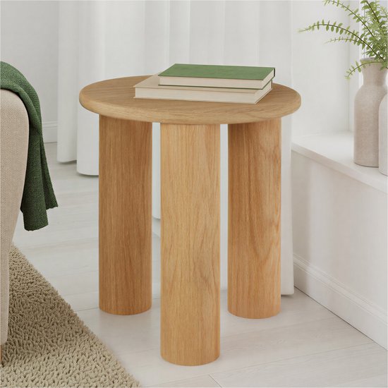 tectake® Ronde Bijzettafel Sisi - Ø 40 x 45,5 cm - Massief Houten Poten - Koffietafel - Bedtafel - Rond Tafeltje met Antislip Vloerbeschermers