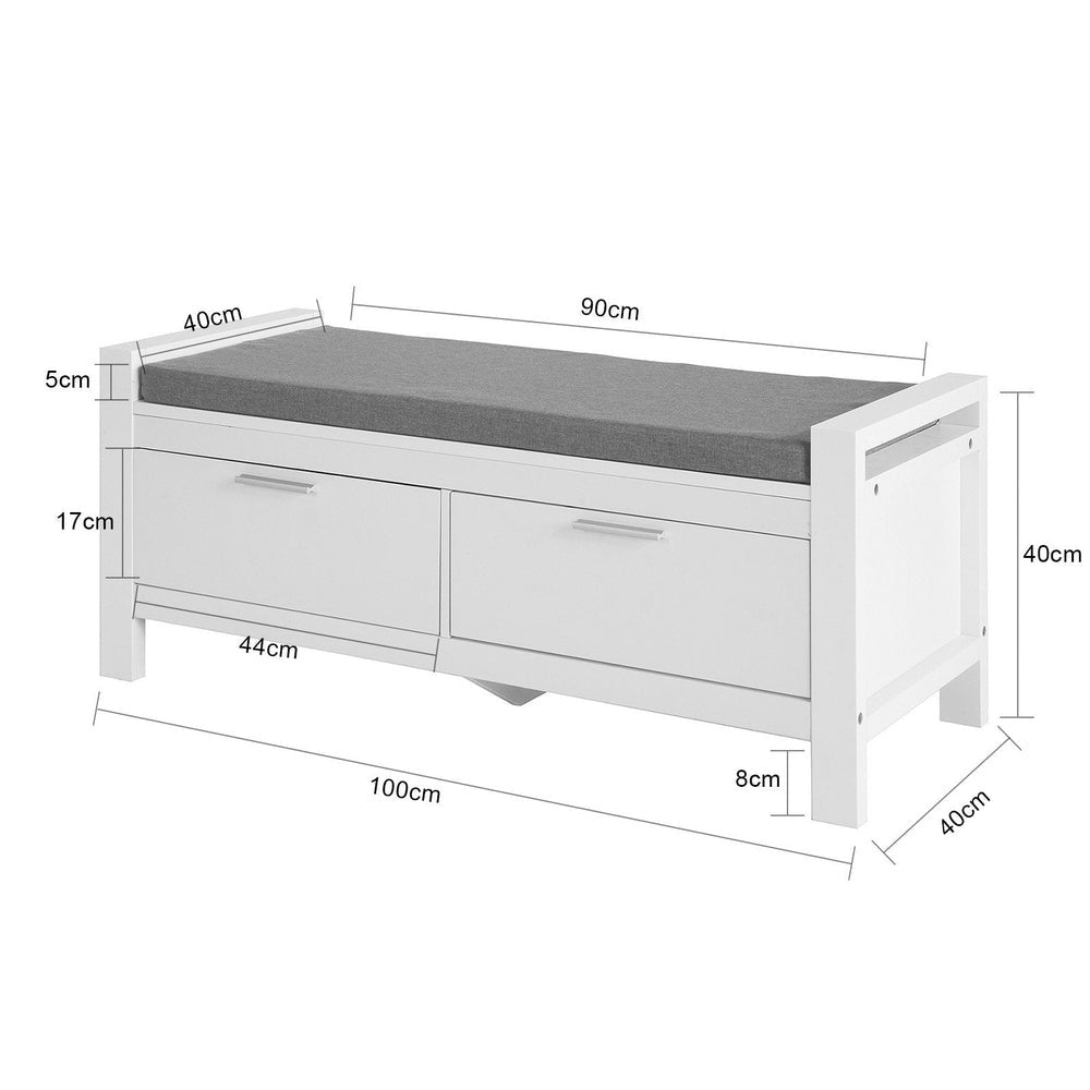 SoBuy FSR74-W Schoenenbank Met Opbergruimte -  Met Zitkussen 2 Lades Bedbank - 100x40x40cm - Wit