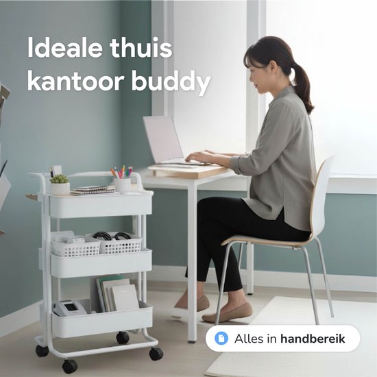 Keuken trolley op Wieltjes - 3 laags - Keukenrek - Serveerwagen - Kastje - Karretje - Opberg - Douche kastjes staand - Rekje - Wit - Luft