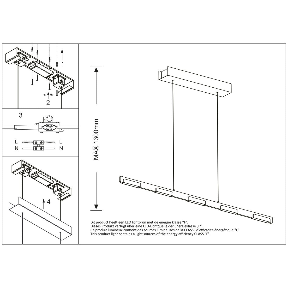 Hanglamp Bloc 3296ZW Zwart Hoogteinstelbaar van Glas en Metaal - Steinhauer, 120 cm met LED Module en Dimbaarheid