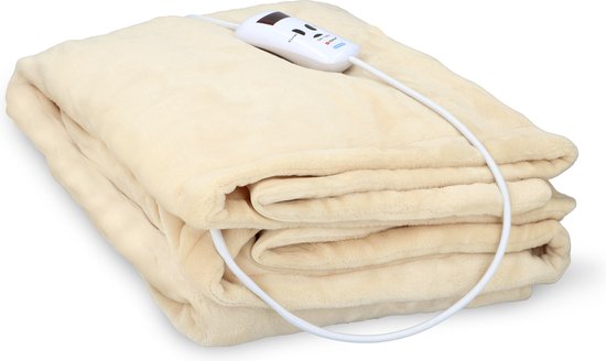 alpina Warmtedeken Elektrische Bovendeken 130 x 180 cm - 1-Persoons Elektrische Warmte Deken met Timer 1-9u - Knuffeldeken met 10 Standen - Wasbare Omslagdeken - Flanel - Beige