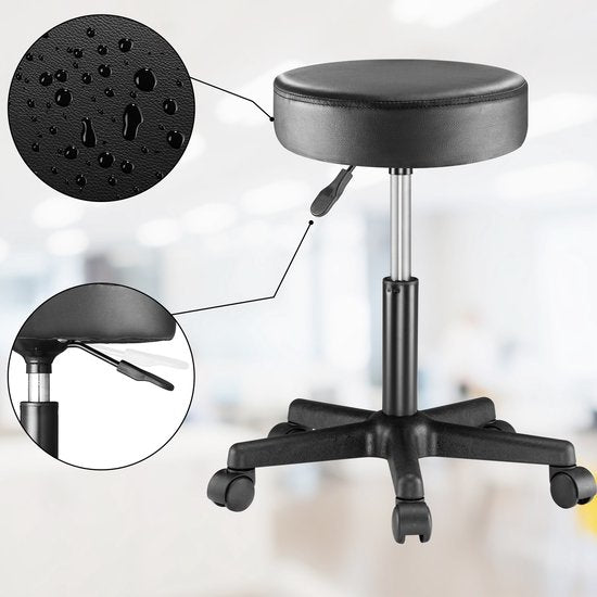 Casaria Verstelbare Draaikruk - 46/60cm Zithoogte – 1 Stuks Zwart