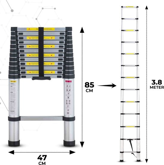 Outbee Telescopische Ladder - Telescopische Vouwladder - 3,8 m Werkhoogte - Aluminium