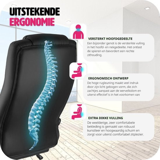 tectake® - Luxe design Bureaustoel directie kantoorstoel directiestoel - Zwart