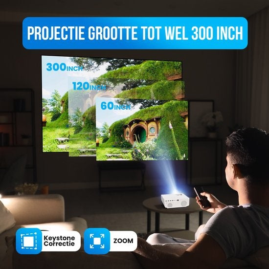 Strex Beamer - 1080P Full HD - 15000 Lumen - Draadloos Streamen - Inclusief Tas/Projectiescherm - WiFi - Bluetooth