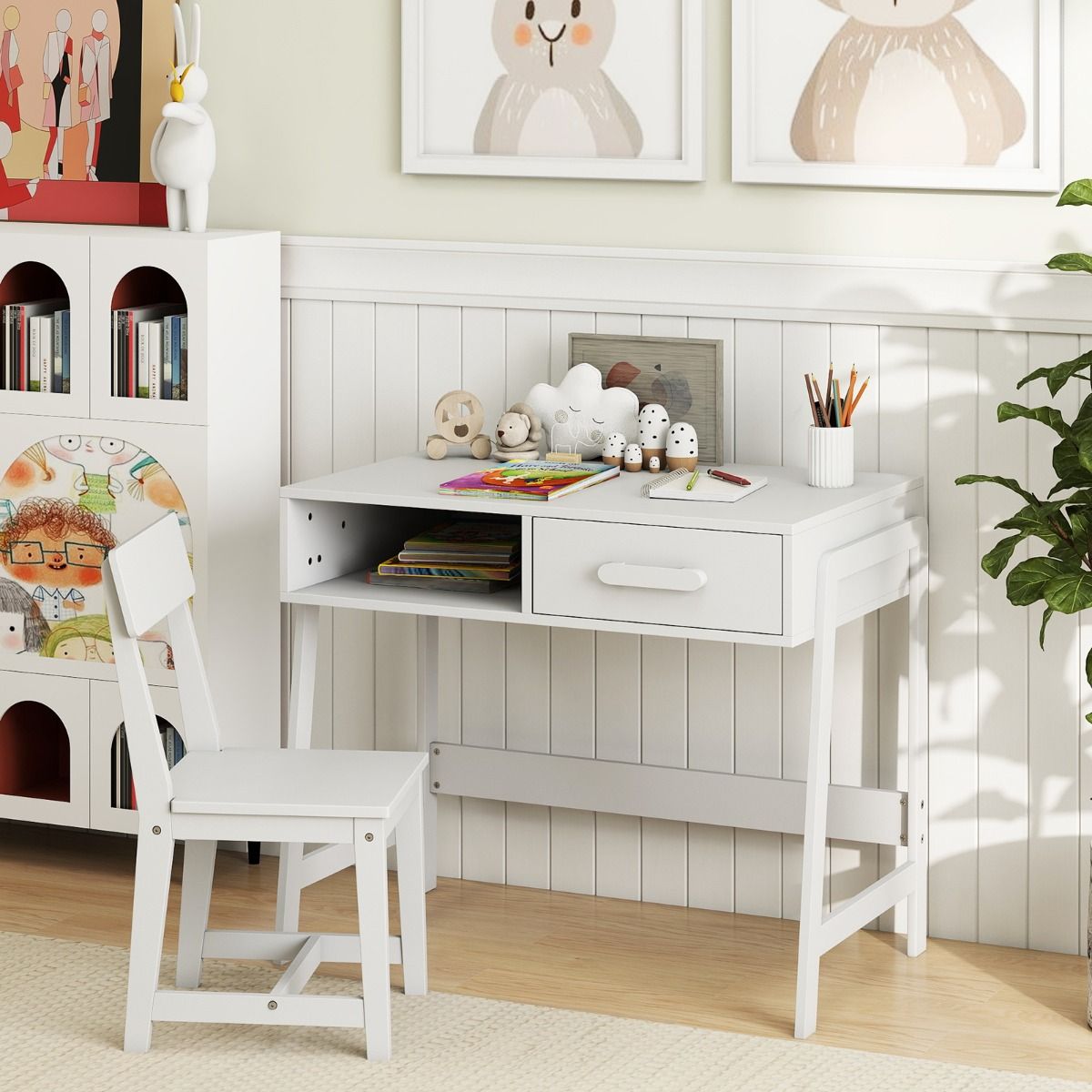 Coast Kinderbureau met stoel - met lade en plank - ergonomisch ontwerp - wit