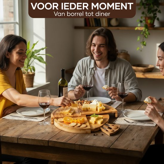 Villux Tapasplank - Borrelplank - Serveerplank - Kaasplank - Hapjesplank - Inclusief Kaasmesjes - Taspasplank Bamboe - Borrelplank Rond - Inclusief Ebook - ø 38 cm