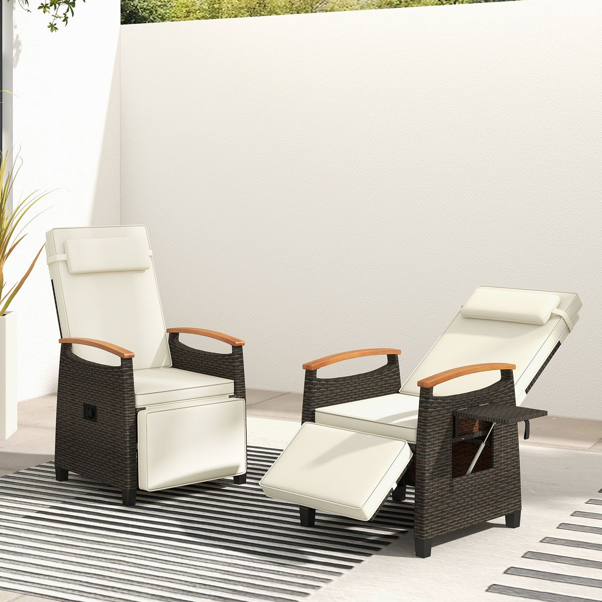 Coast Relaxstoel van rattan - verstelbare rugleuning en voetensteun - wit - set van 1