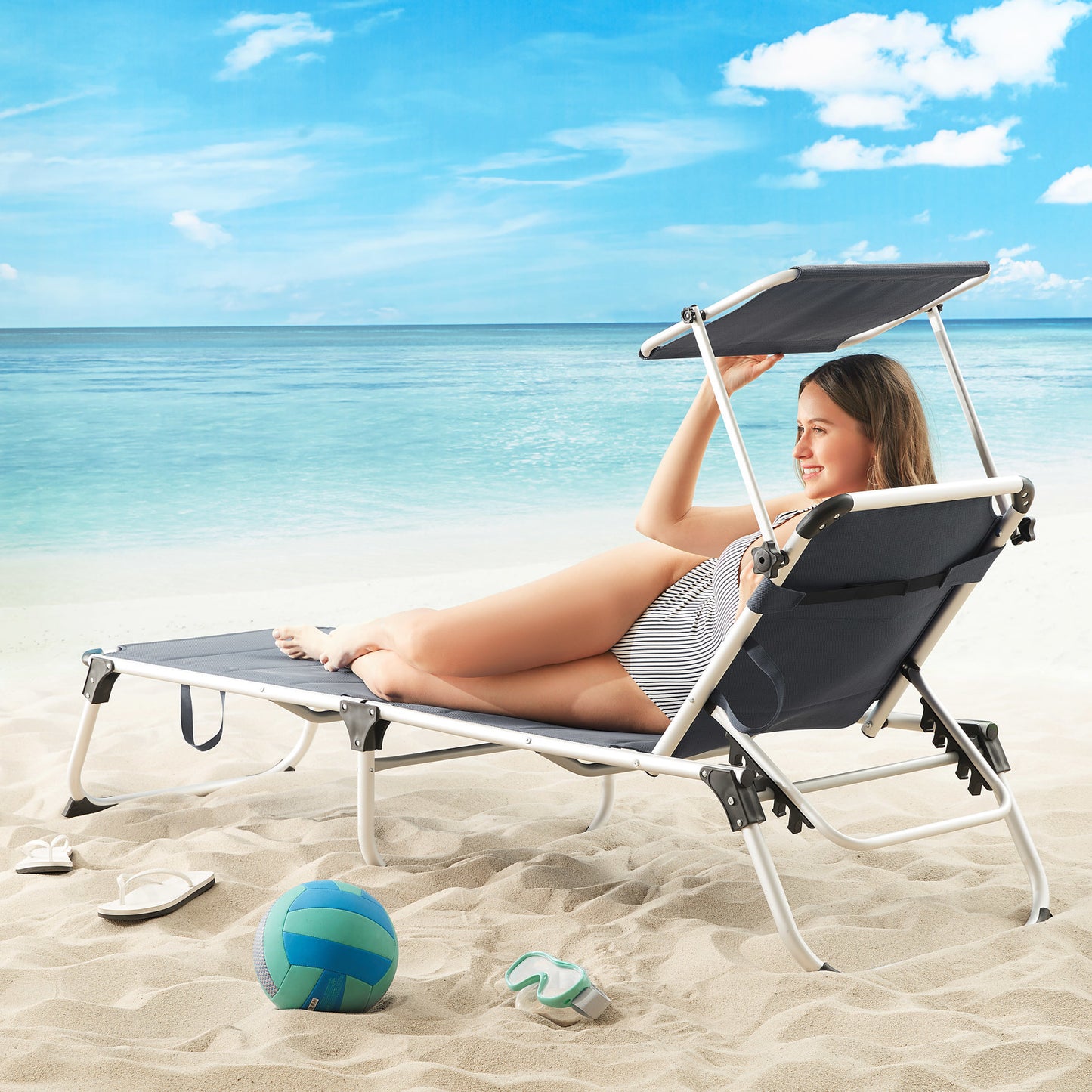 Casaria Ligstoel Bari Comfort Plus – Zonnendak & Handgrepen – Grijs