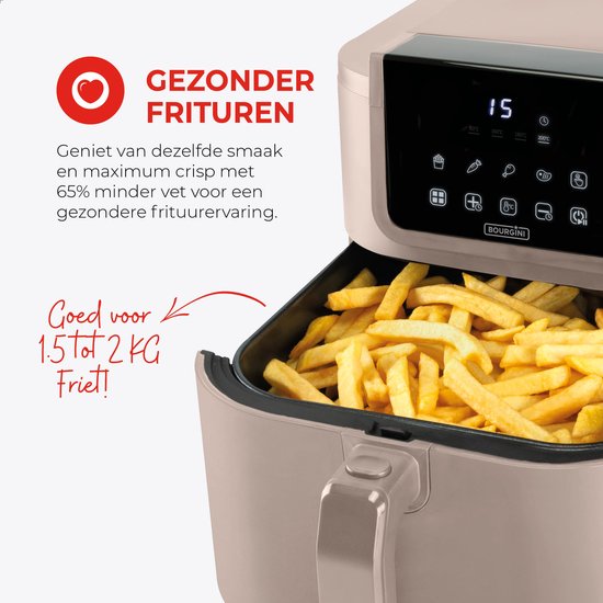 Bourgini Slimfit Airfryer XXL Beige - Heteluchtfriteuse - 8 liter - 1700W - PFAS vrij