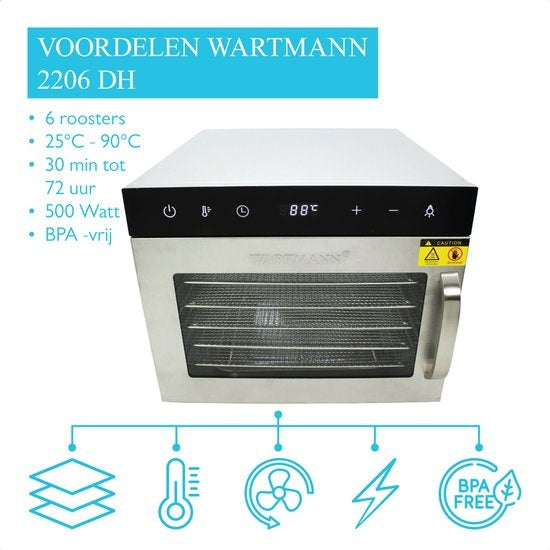 Wartmann 2206 DH voedseldroger, droogoven, dehydrator, RVS, 6-laags.