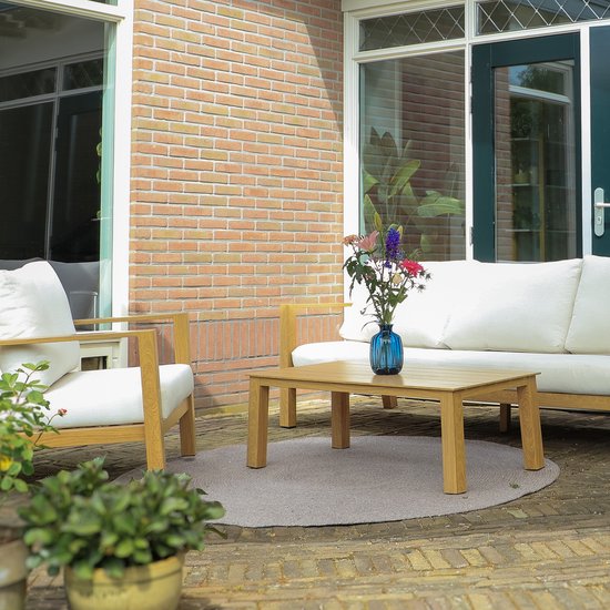 AXI Corfu Buitenkleed – Rond – Ø 180 cm – Beige / Rosé – Buitenkleed – Buitentapijt – Weer- en UV-bestendig – Plat geweven – Tuintapijt – Voor binnen en buiten - Handgeweven