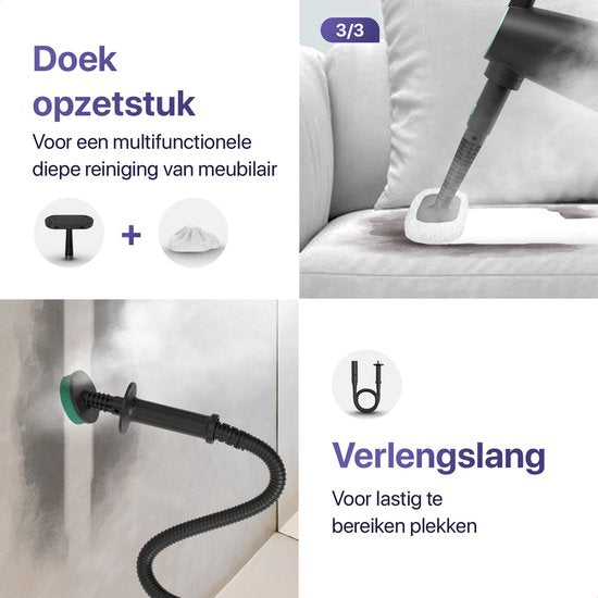 LUMAN 16 in 1 Stoomreiniger Én Handstoomreiniger V3 - Tapijtreiniger - Vlekkenreiniger - Vloerreiniger - Met 16 Opzetstukken en 3 Microvezeldoeken - Groen