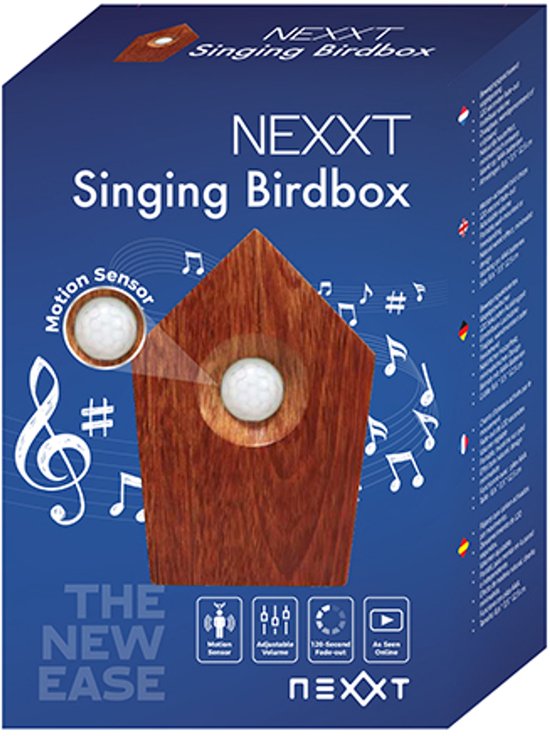 Nexxt Vogelgeluiden Huisje met Sensor voor op Toilet - Aanpasbaar Volume - WC - Bewegingsmelder - 8,6 x 3,5 x 12,5 cm - 90 g - Kastje - Bird Box - Donker Bruin