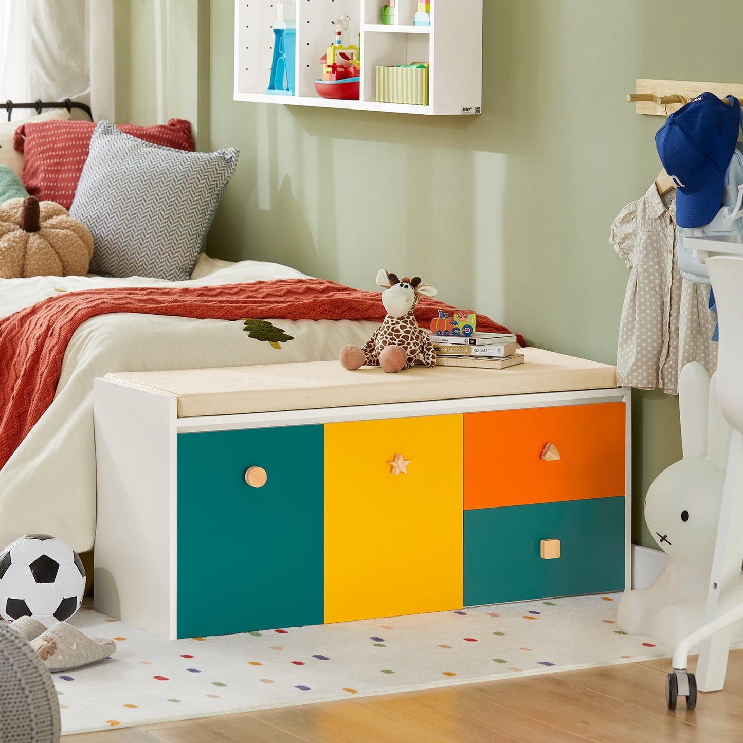 SoBuy Opbergbank Kinderen met 2 Kasten en 2 Lades - Max. 150 kg - 100 x 37 x 46 cm - Kleurrijk