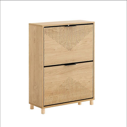 SoBuy Schoenenkast Smal – Schoenenrek met Klepdeuren – Opbergkast Hal – 8 Paar Schoenen – Houten Design – 60x24x83 cm