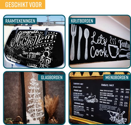 NAPI 4 Krijtstiften Wit - Afwasbaar - Raamstiften 3 & 6mm - Krijtstift Markers voor Krijtbord & Raam - Whiteboard Stiften - Whiteboardmarkers – Glasstiften - Krijtmarker - Porselein - Glas - Incl. 20 Stickers