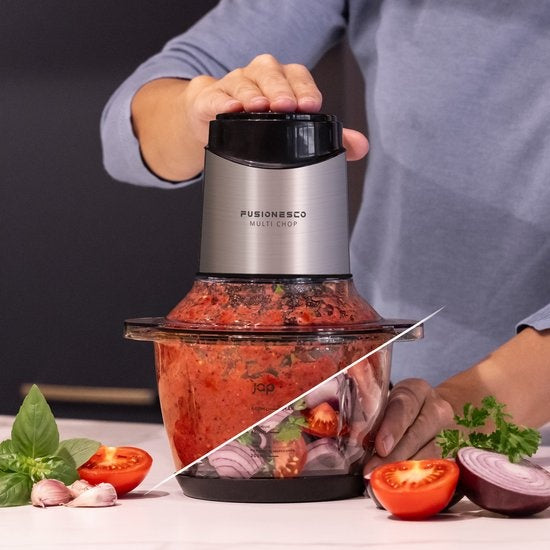 JAP Appliances Multi Chop - Hakmolen met glazen kom (1.2 liter) - IJscrusher - Vaatwasserbestendig - Food chopper - 6 messen - 400W